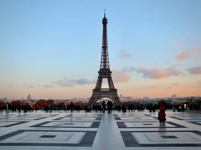 eiffel tower in paris during sunset